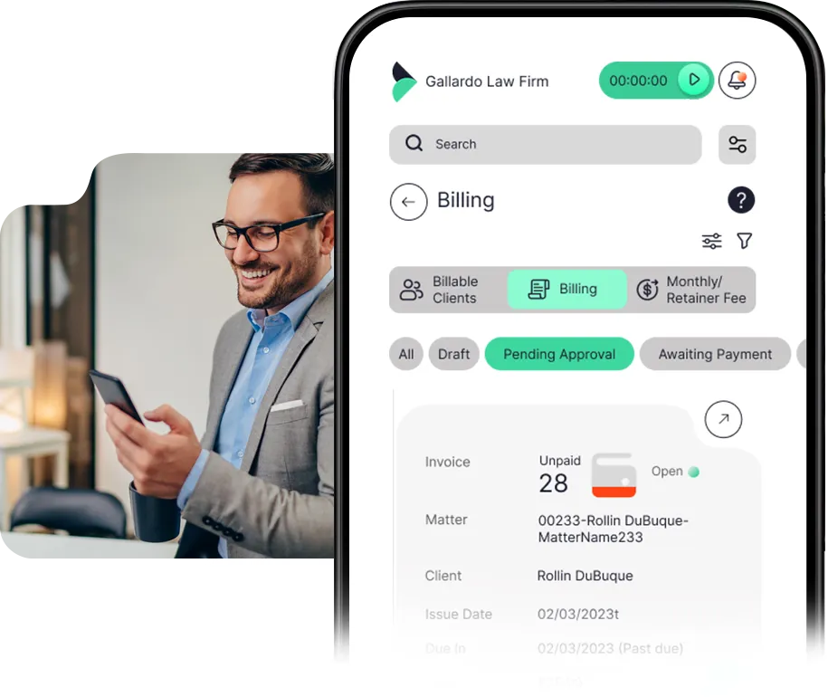 Billing application mobile user interface