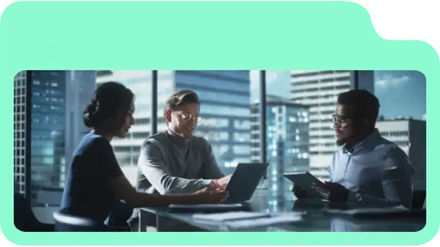 Two professionals discussing client portal features