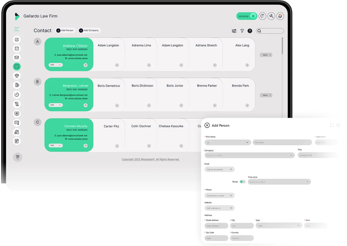 Contact management application user interface