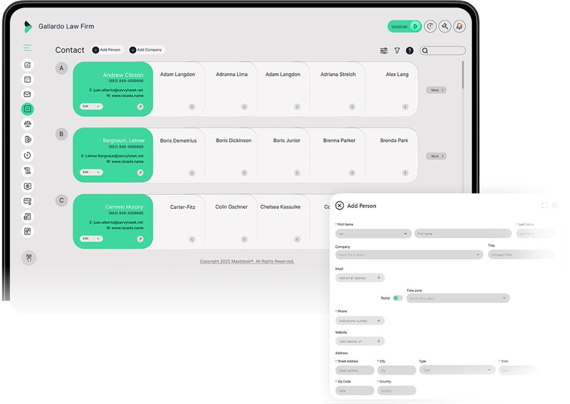 Contact management application user interface