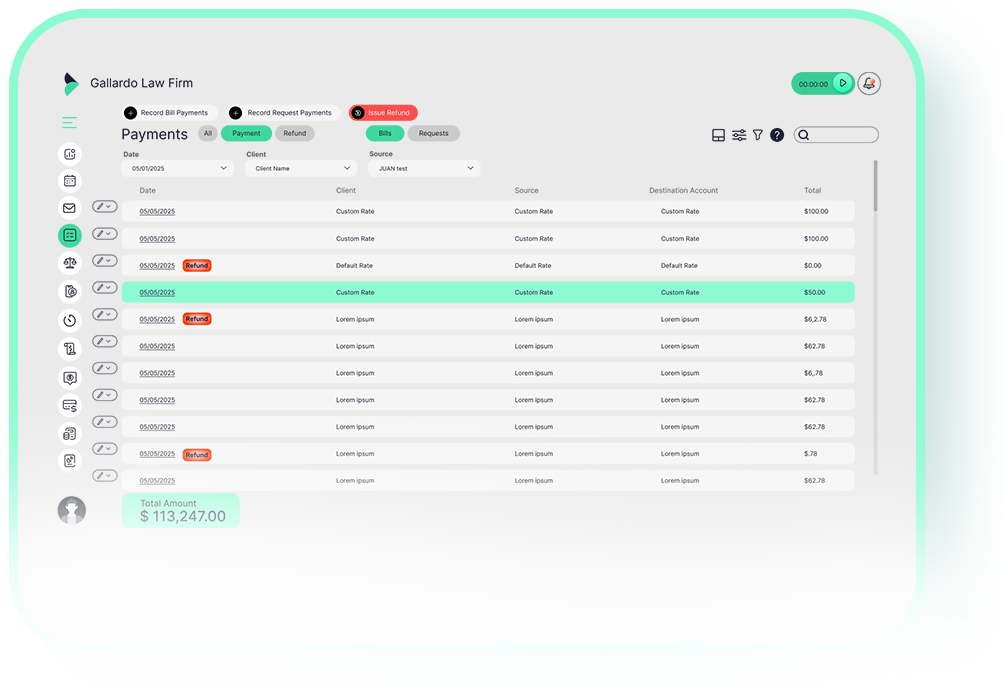 Billing application user interface