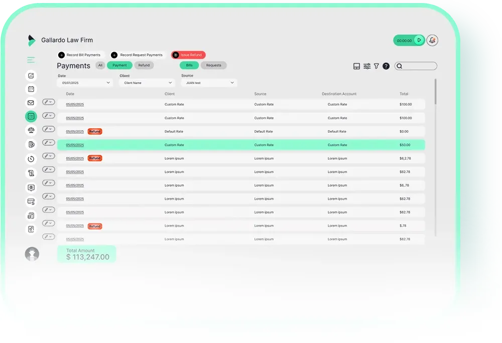 Billing application user interface